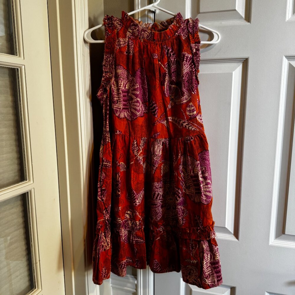 House Of Harlow 1960 Orange Floral Bird Boho Tiered Mini Dress Ruffle Size S